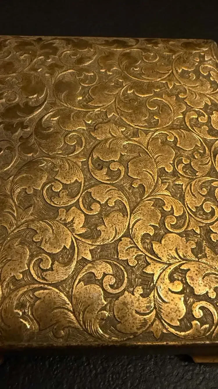 Vintage Ornate Engraved Gold Tone/Brass? Trinket Box